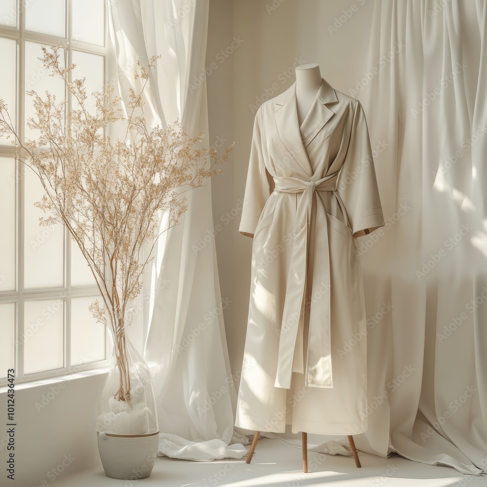 Minimalist Beige Trench Coat Fashion Photography Studio Lighting Minimalist Beige Trench Coat Fashion Photography Studio Lighting