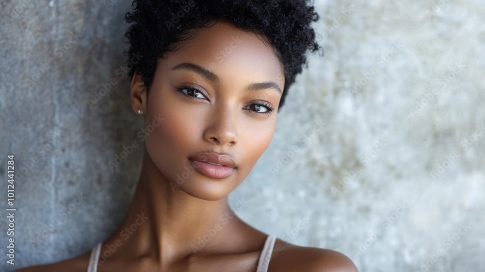 Close-up portrait of a young woman with short curly hair Close-up portrait of a young woman with short curly hair