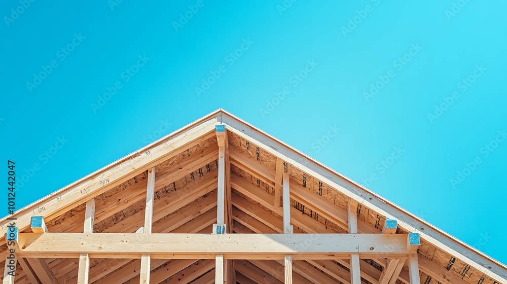 Wooden Roof Frame Against a Blue Sky Wooden Roof Frame Against a Blue Sky