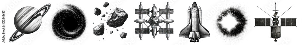 Fototapeta premium Galactic illustration png cut out element set
