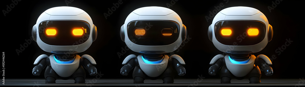 3D Robot Trio: Futuristic Androids Illustration 3D Robot Trio: Futuristic Androids Illustration