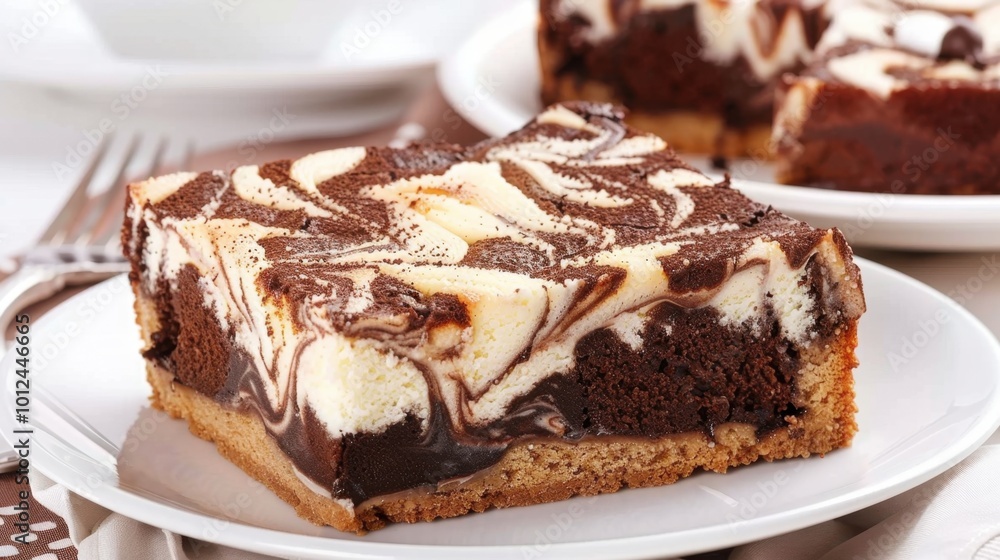 Delicious Marble Swirl Brownie Dessert on Plate Delicious Marble Swirl Brownie Dessert on Plate