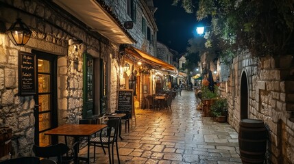 Deken met foto Smal steegje Sfeervol Europees straatje bij nacht  © Arifin Studio