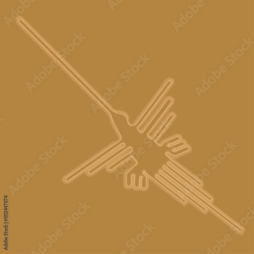 世界遺産ナスカの地上絵のイラスト　線画、ハチドリ　ベクターイラスト