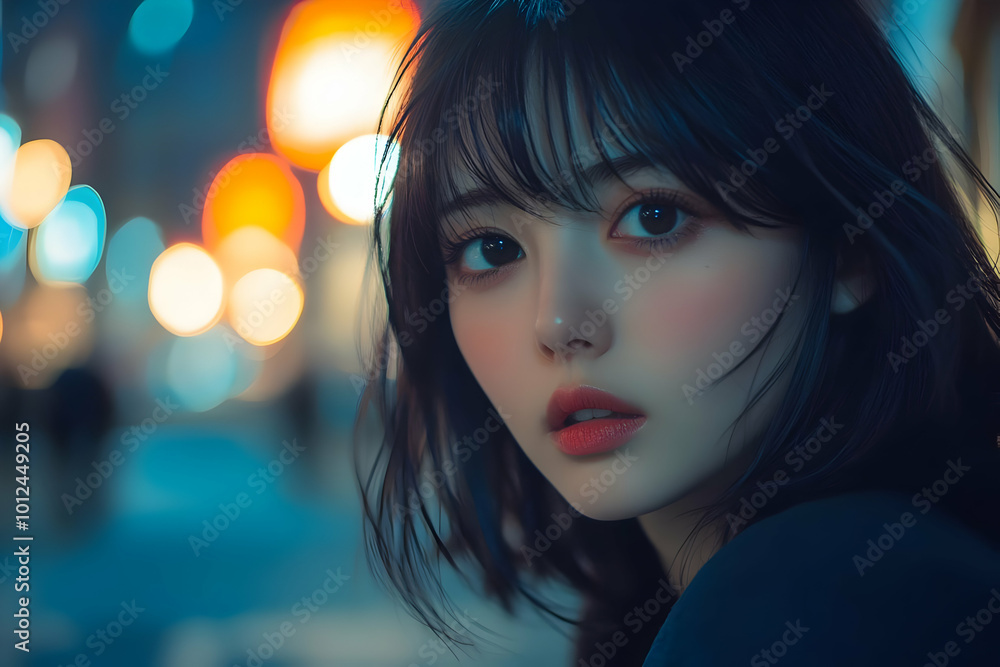 AI Portrait Illustration: Girl with Bokeh Lights AI Portrait Illustration: Girl with Bokeh Lights