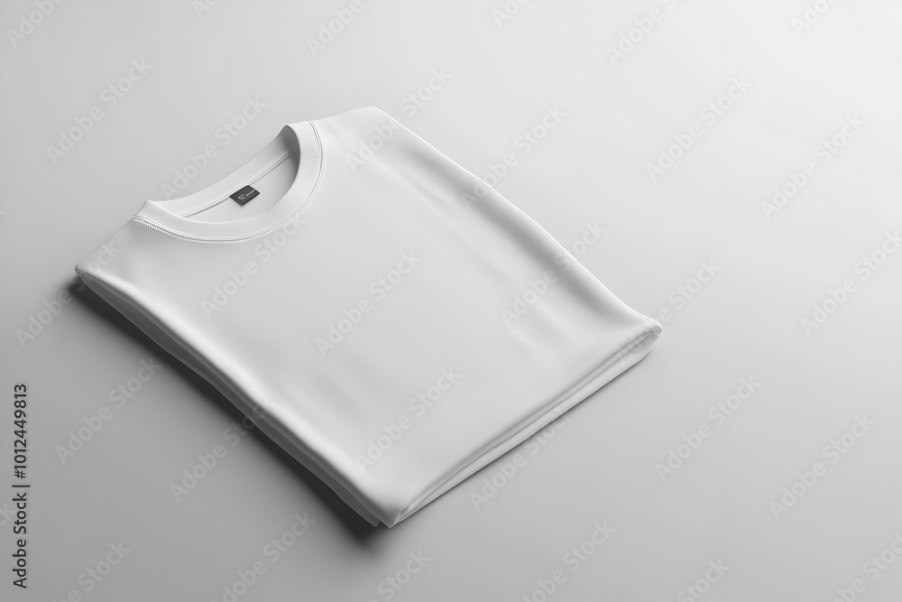Blank Canvas: A pristine white t-shirt, folded neatly, awaits your design, ready to be transformed into a statement of individuality. Blank Canvas: A pristine white t-shirt, folded neatly, awaits your design, ready to be transformed into a statement of individuality.
