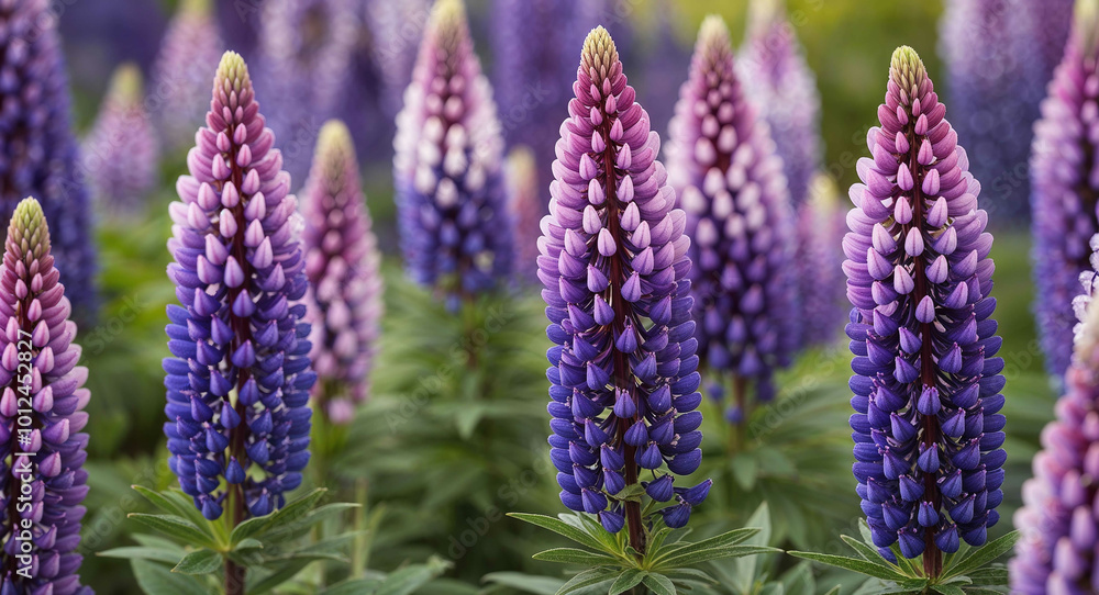 Fototapeta premium Purple lupine flowers background