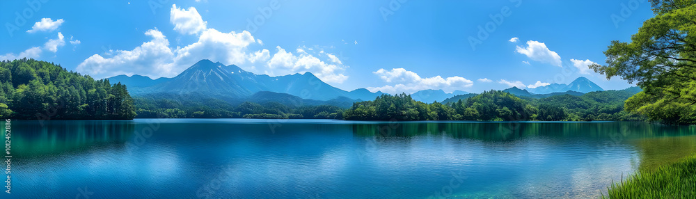 Serene Blue Lake Photo - Mountains, Forest, Clouds, Summer, Sky, Nature, Reflection, Water, Landscape Serene Blue Lake Photo - Mountains, Forest, Clouds, Summer, Sky, Nature, Reflection, Water, Landscape