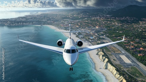 Private Jet Landing on a Coastal Runway