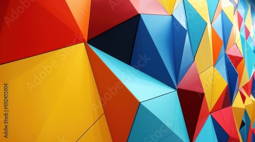 Vibrant Geometric Wall Design with Colorful Triangles