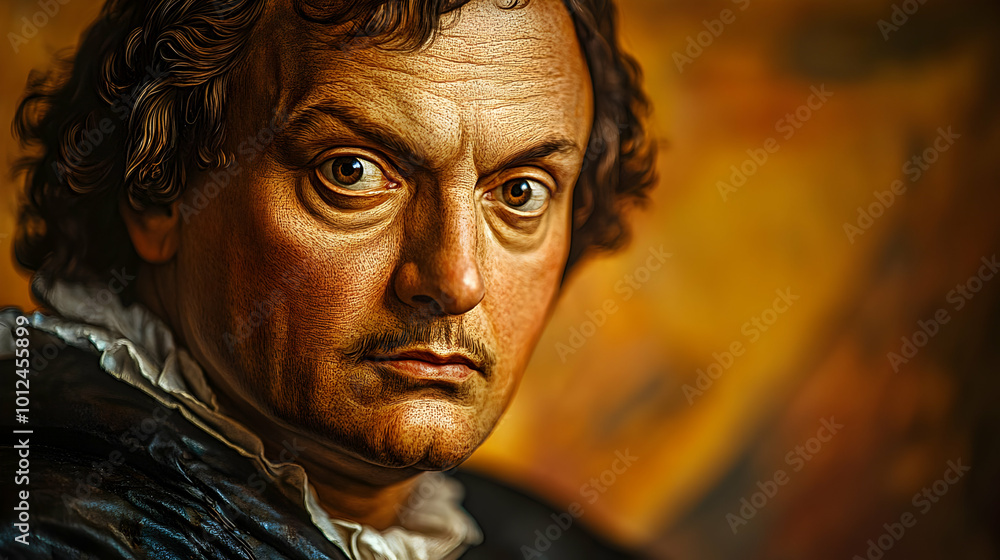 Close Up Portrait of a Man with a Moustache and Wavy Hair Close Up Portrait of a Man with a Moustache and Wavy Hair