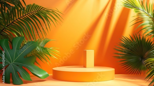 3d product background studio minimal scene platform. podium background vector 3d rendering with podium studio. podium summer cosmetic product. Stage product summer on pedestal 3d studio orange pastel