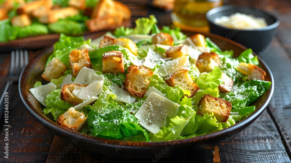 Delicious Caesar Salad with Croutons and Parmesan Cheese Delicious Caesar Salad with Croutons and Parmesan Cheese