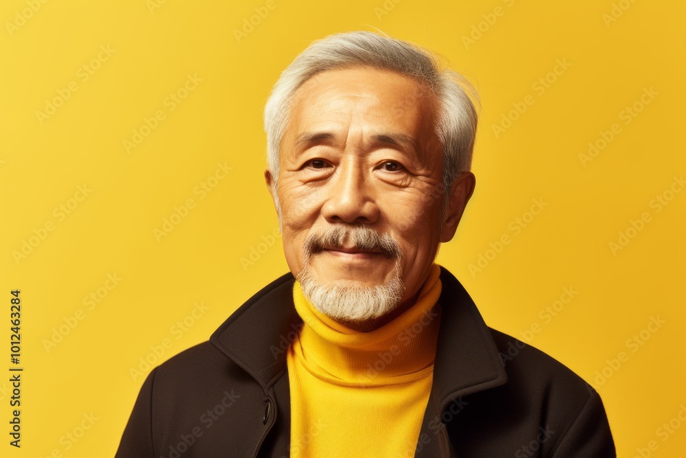 Portrait of an elderly asian man on a yellow background. Portrait of an elderly asian man on a yellow background.