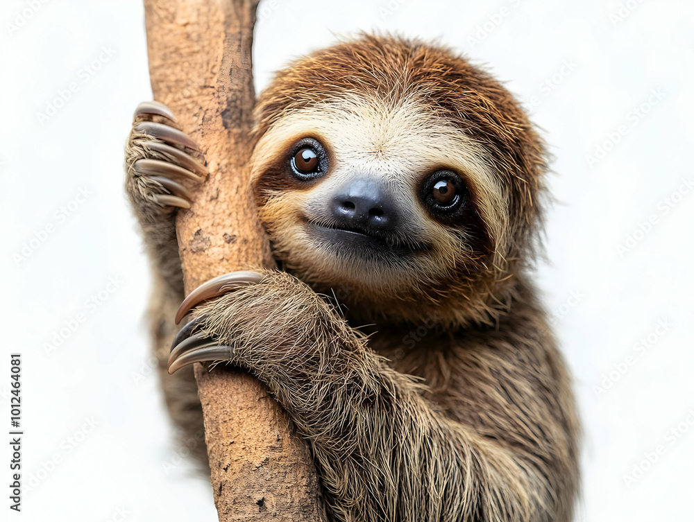 Fototapeta premium Cute Sloth Photo - Brown-throated Sloth Clinging to Branch