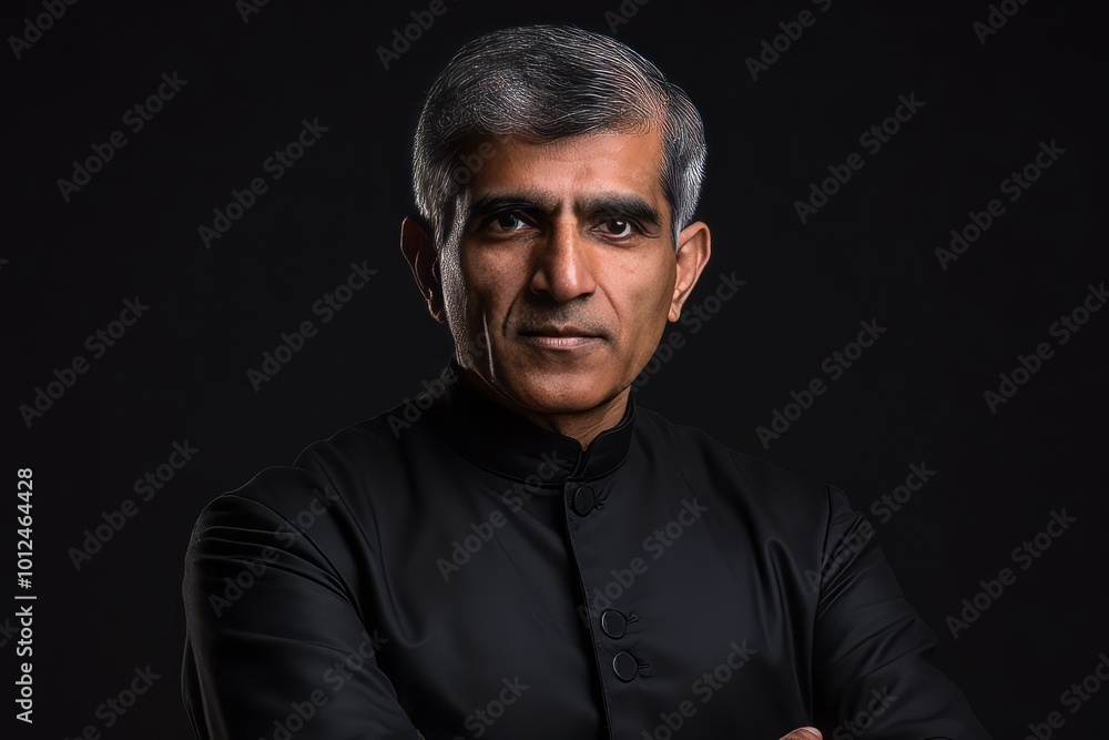 Portrait of a mature Indian man in a black suit on a black background Portrait of a mature Indian man in a black suit on a black background