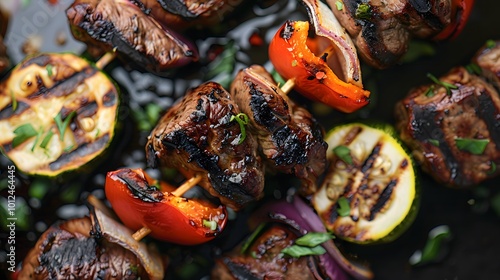 Grilled Skewers with Succulent Beef and Vibrant Vegetables