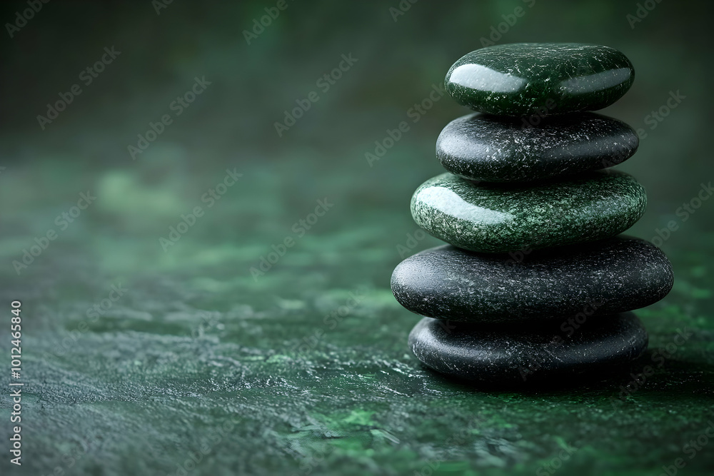 Green Spa Background Photo with Balanced Stones