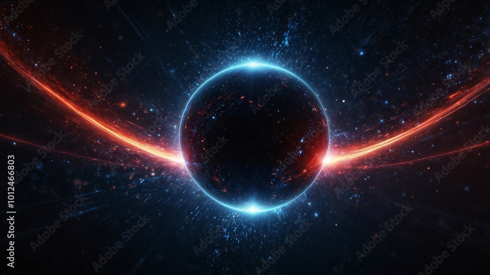 Fototapeta premium Cosmic Tech-Themed Background with Radiant Sphere and Particle Effects