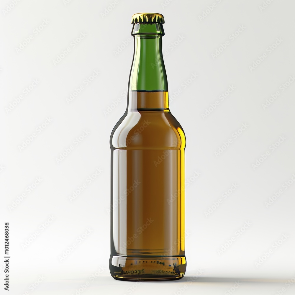 A bottle of beer is shown in a clear glass bottle A bottle of beer is shown in a clear glass bottle