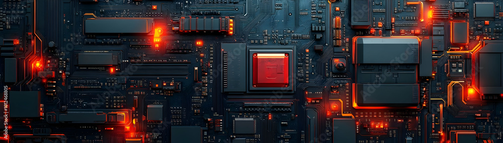Futuristic Circuit Board 3D Illustration: Technology, Digital, Electronics Futuristic Circuit Board 3D Illustration: Technology, Digital, Electronics