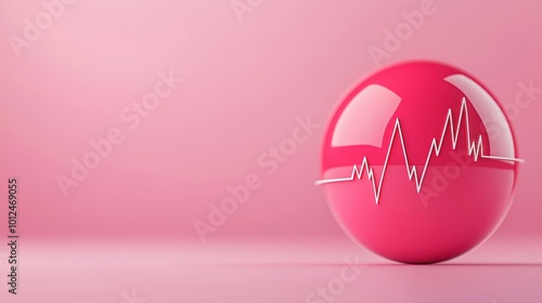 This image features a vibrant pink sphere with a heartbeat graphic, set against a soft pink background. Perfect for wellness and medical themes.