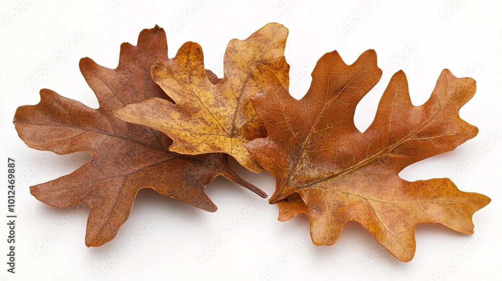 Naklejka premium A close-up view of vibrant oak leaves, showcasing their distinct lobed shape and rich green hues. The image captures the intricate details of the leaf veins and the texture,