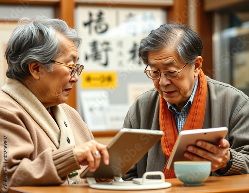 Elderly people using tablet