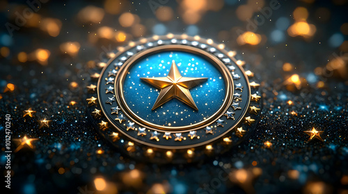 Wallpaper Mural Golden Star Award on Blue Background with Sparkling Stars Torontodigital.ca