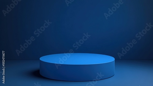 Round levitating blue podium or pedestals. Minimal background for product presentation. Mock up template for display. 3D rendering.