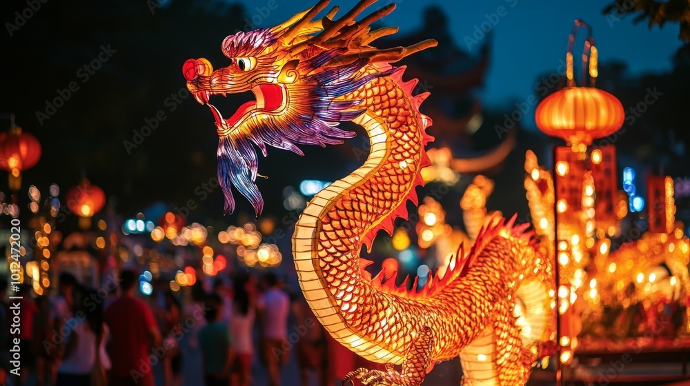 A lively real-life image of Chinese New Year festivities, showcasing vibrant decorations, traditional performances, and cultural symbols like lanterns and dragons A lively real-life image of Chinese New Year festivities, showcasing vibrant decorations, traditional performances, and cultural symbols like lanterns and dragons
