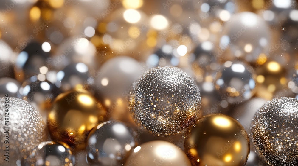 Merry Christmas with gold and silver balls background Merry Christmas with gold and silver balls background