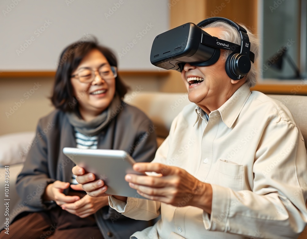 Elderly people using virtual reality Elderly people using virtual reality