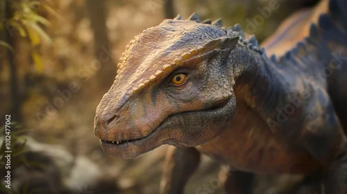 Fototapeta Close-Up of a Realistic Dinosaur in a Lush Forest