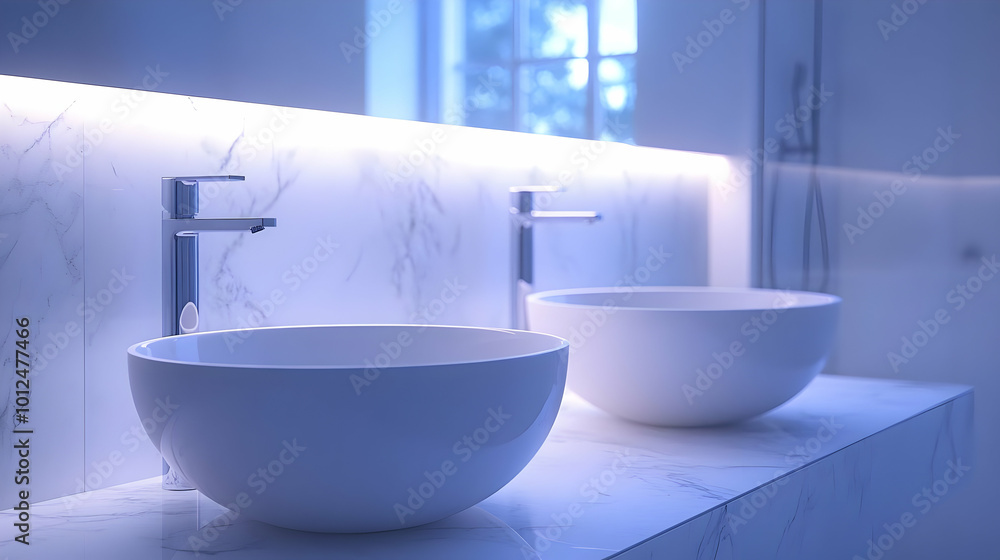 Illustration of a Modern Bathroom with Marble Vanity and Double Sinks Illustration of a Modern Bathroom with Marble Vanity and Double Sinks