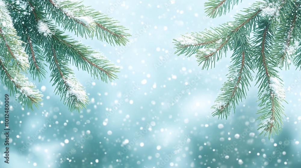 Christmas background with tree branches and snowflakes. Christmas background with tree branches and snowflakes.