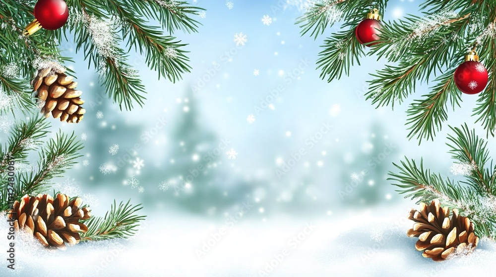 Christmas background with tree branches and snowflakes. Christmas background with tree branches and snowflakes.