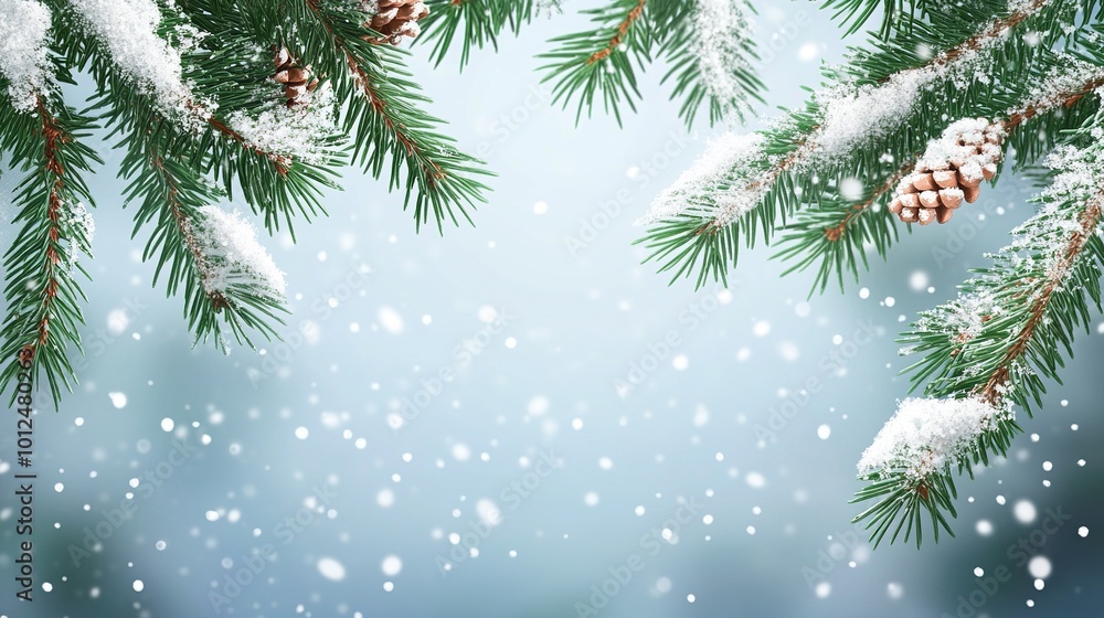 Christmas background with tree branches and snowflakes. Christmas background with tree branches and snowflakes.