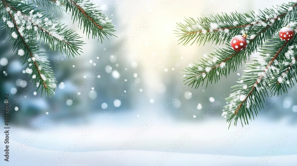 Christmas background with tree branches and snowflakes. Christmas background with tree branches and snowflakes.