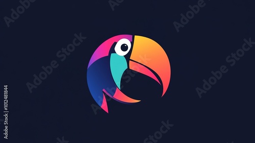 A vibrant logo design featuring a stylized toucan, showcasing its iconic curved beak and colorful plumage. The design emphasizes bold colors and smooth lines, 