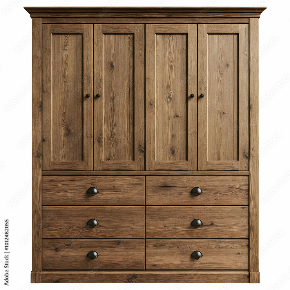 Fototapeta premium Realistic 3D Wooden Armoire with Drawers