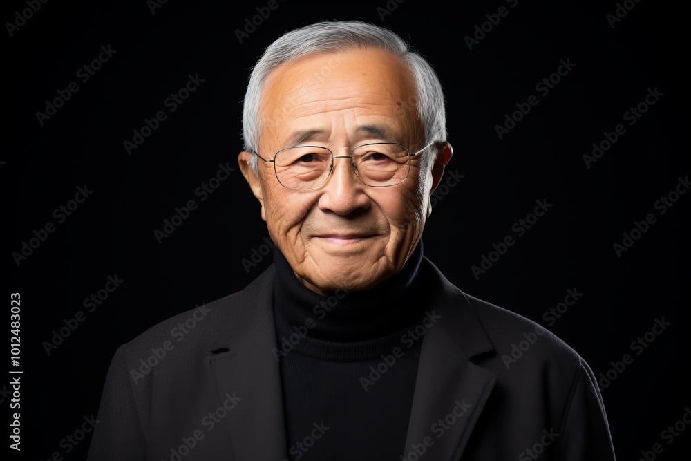 Portrait of a senior asian man isolated on black background. Portrait of a senior asian man isolated on black background.