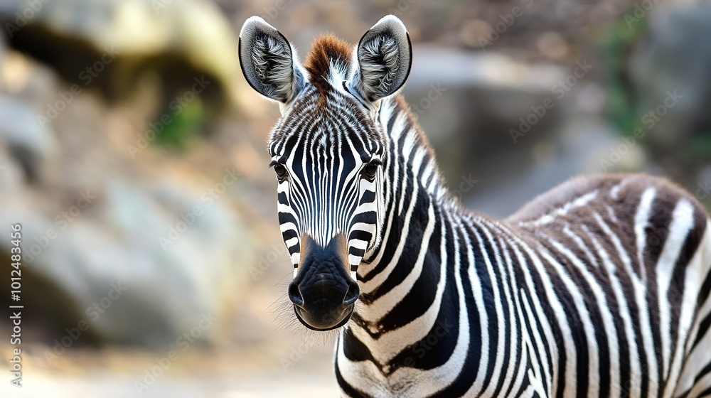 Fototapeta premium A fun and educational zebra flashcard for kids, featuring a cute, cartoon-style zebra with its name printed clearly below. The design is simple and colorful, making it engaging and easy