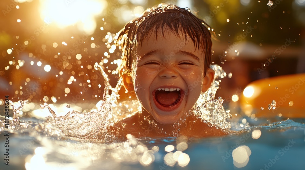 A young child is joyously splashing in a pool under the warm summer sunlight, capturing a moment of pure happiness and playful delight in the refreshing water. A young child is joyously splashing in a pool under the warm summer sunlight, capturing a moment of pure happiness and playful delight in the refreshing water.