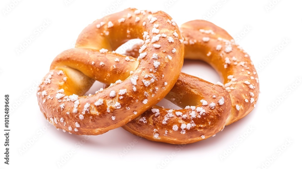 A perfectly crafted pretzel isolated on a white background, showcasing its golden-brown crust and iconic twisted shape. The crisp texture and soft interior are beautifully highlighted A perfectly crafted pretzel isolated on a white background, showcasing its golden-brown crust and iconic twisted shape. The crisp texture and soft interior are beautifully highlighted