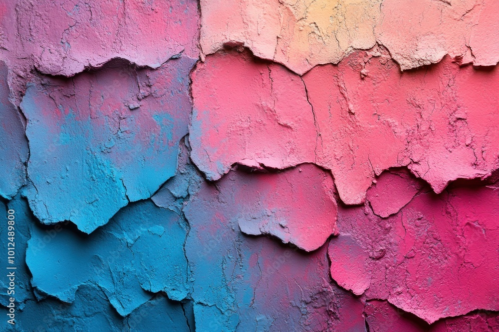 Abstract background with cracked paint in pink, blue, and orange colors. Abstract background with cracked paint in pink, blue, and orange colors.