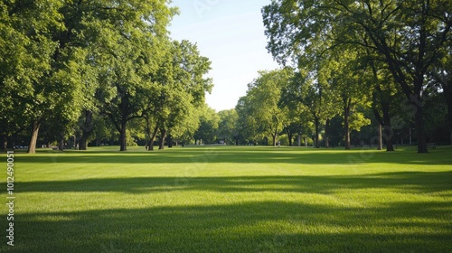 Green Grassy Park with Trees