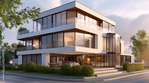Modern Glass House with Urban View