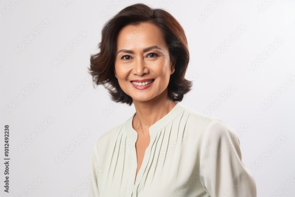 Portrait of a smiling businesswoman looking at camera on grey background Portrait of a smiling businesswoman looking at camera on grey background