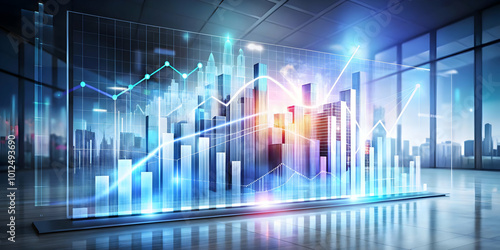 Wallpaper Mural Abstract digital art with floating financial charts concept as A high resolution image featuring abstract digital art with floating holographic financial charts and graphs. The composition symbolizes  Torontodigital.ca